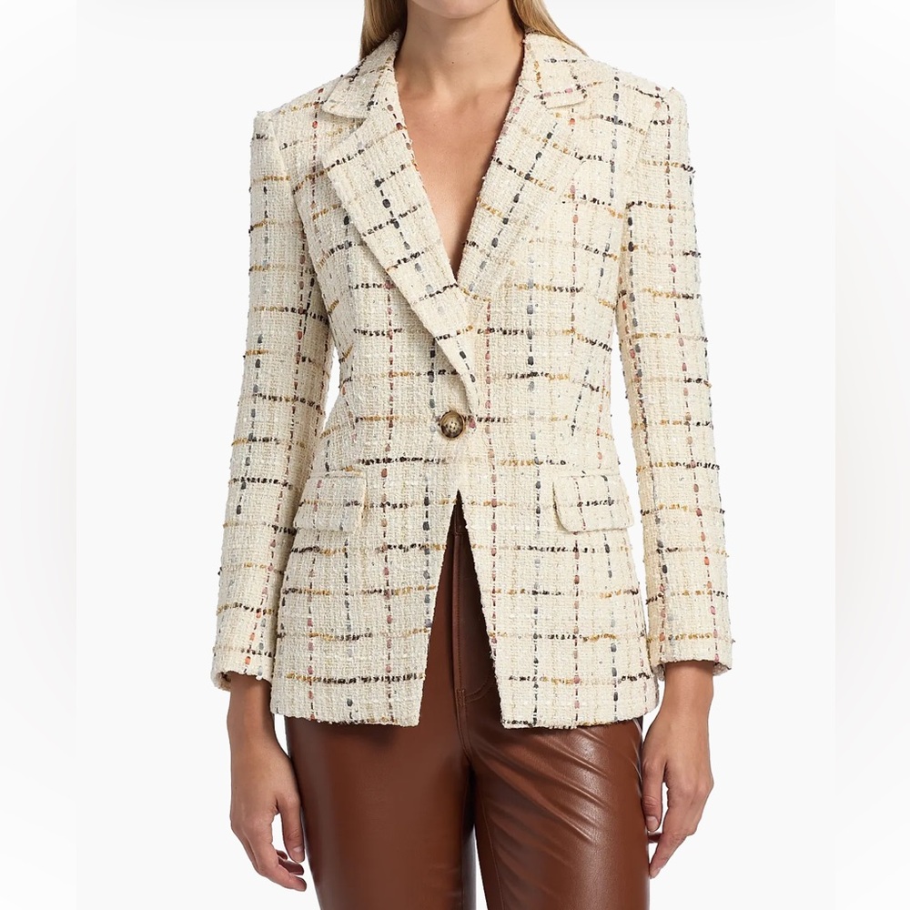 NWT Veronica Beard Healy Ecru Multi Dickey Plaid Wool-Blend Jacket Size 8 - Picture 3 of 10